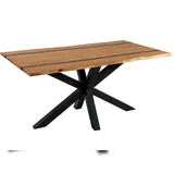möbelliebling Esstisch 140 x 80 cm Akazie massiv natur mit schwarzen Resin-Adern Spider-Gestell schwarz PETER