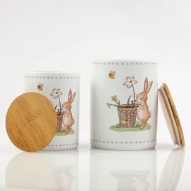 Boltze Küchenbehälter aus Keramik CHARMY, Hasenmuster, 2er-Set