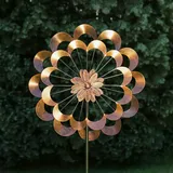 MARELIDA XXL Doppel Windrad ANTIK - Gartendeko - Metall - Erdspieß - H: 1,80m - kupferfarben
