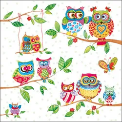 Ambiente 20 Servietten Papier 33x33cm 3-lagig - hochwertige Einweg Papierservietten Eulen Motiv bunt Partyservietten Tiermotiv Kinderparty Geburtstag Tierparty