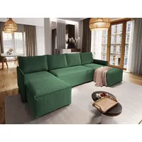 Masseno Ecksofa TRES mit Schlaffunktion U-Form, Sofa mit Bettkasten, Wohnzimmersofa, Couch, Soffa, Bettsofa, Couchgarnitur- Grün, POSO 14 - Grün