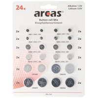 Arcas 24 Alkaline und Lithium Knopfzellen Batterien sortiert im Set