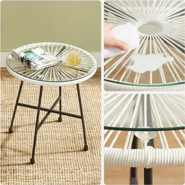 Songmics Balkonmöbel, Gartenmöbel-Set, 1 Tisch, 2 Stühle, Tischoberfläche aus Glas, weiß
