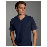 TRIGEMA T-Shirt "TRIGEMA V-Shirt DELUXE Baumwolle", Herren, Gr. S, blau (navy), Single Jersey, 100% Baumwolle, Basic, lang, V-Ausschnitt, Shirts T-Shirt