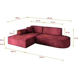 altdecor Ecksofa Ottomane Links IREA-L1-v4 232x165x77 cm Bordeauxrot