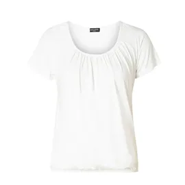 Base Level Curvy "Yoni", Damen, Gr. 46, weiß, Single Jersey, Obermaterial: 94% Viskose, 6% Elasthan, unifarben, figurumspielend hüftlang, Rundhals, abgesteppt, Shirts Ballonshirt, mit gerafftem Rundhalsausschnitt