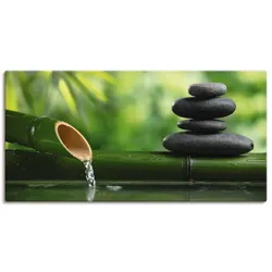Wandbild ARTLAND "Bambusbrunnen und Zen-Stein", grün (farbe bild(er): grün), B:40cm H:20cm, Bilder, als Alubild, Outdoorbild, Leinwandbild, Poster, Wandaufkleber