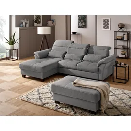 Home Affaire Ecksofa "Solvei L-Form", grau, B:255cm H:104cm T:185cm, Struktur (100% Polyester);Luxus-Microfaser Lederoptik (100% Polyester);Luxus-Microfaser ALTARA NUBUCK (100% Polyester), Sofas, Ecksofa, mit Recamierenabschluß und Sitztiefenverstellung