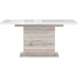 FORTE Saint Tropez Esstisch ausziehbar, Holzwerkstoff, Sandeiche Dekor kombiniert mit Weiß Hochglanz, 90 x 160 x 76,6 cm