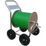 Relaxdays Schlauchwagen, bis 200 m, fahrbare Schlauchtrommel, HBT 100 x 73 x 57 cm, Schlauchabroller, Edelstahl, silber