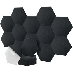 Relaxdays Akustikplatten, 18 Stück, selbstklebend, Hexagon, 30x26 cm, Schalldämmung gegen Lärm, Gaming Deko, schwarz