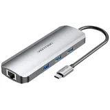 Vention USB-C Dockingstation - Anschlüsse 3x USB3.0, SD, TF PD 0,15m (grau)