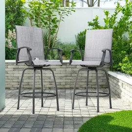 avestar drehbare Garten-Barhocker 2er Set hohe Gartenstühle, Barstühle mit Fußstütze, hoher Rückenlehne, wetterfeste Hochstühle aus Textilene für Terrasse, Balkon, Poolbereich und Garten, Grau
