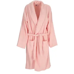2-teilig Bademantelset Damen 100% Baumwolle Einheitsgröße mit Handtuch 2 Taschen Gürtel Sauna Rosa