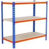 Proregal Schwerlastregal Small Muli HxBxT 100 x 100 x 30 cm 3 Fachböden Fachlast 150 kg Blau-Orange