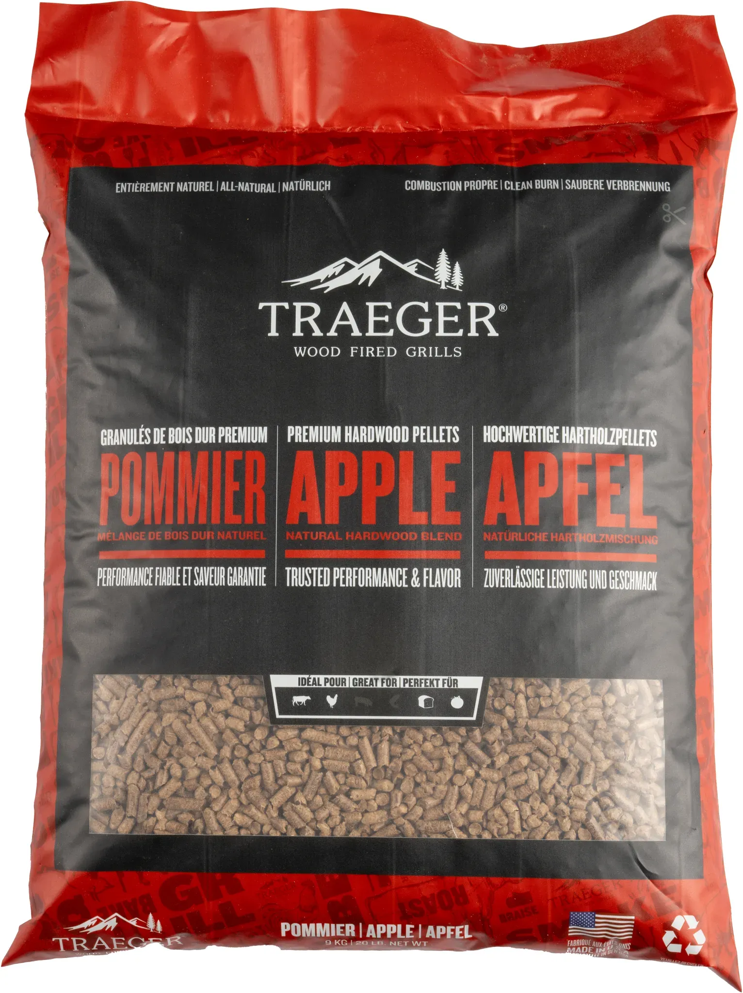 Traeger Hartholz Pellets APFEL, 9 kg Beutel