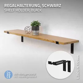 ML-Design 2 Stück Regalhalterung 25x4x14,5 cm Schwarz, Metall, 10 Zoll Regalhalterungen, Industrielle Regalwinkel, Regalträger für Wandmontage, 90 Grad Wandhalterung, L-Form Wandregal, mit Schrauben