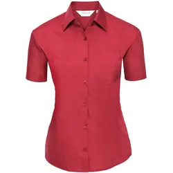 Russell Collection Klassische Baumwollmischgewebe Popeline Bluse - Kurzarm, classic red, XS