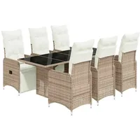 vidaXL 7-tlg. Garten-Bistro-Set mit Kissen Braun Poly Rattan