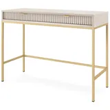 Feldmann-Wohnen Schreibtisch Nova (Metallgestell, 2 Schubladen, klare Kanten, geradliniges Design, 1-St., Riffel-Optik Front, goldfarbene Metallgriffe, ABS-Kanten), 104x50x78cm, Fronten mit ausdrucksstarkem geriffelten Muster