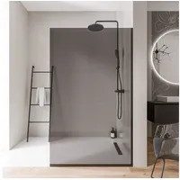 Bernstein Walk-In Dusche EX102 - Duschabtrennung 90 x 200 cm, 10 mm Graues ESG-Sicherheitsglas, Nano-Beschichtung, Schwarz Edelstahlprofile, Glaswand, Glastrennwand, Ebenerdige Dusche mit Bodenprofil