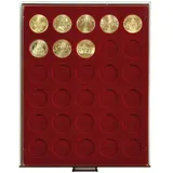 LINDNER Das Original Münzbox RAUCHGLAS mit 30 runden Vertiefungen für Münzen mit Ø34 mm