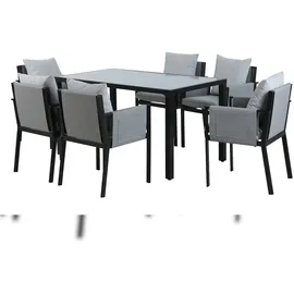 Möbilia Garten-Essgruppe | 6 Stühle inkl. Sitz- und Rückenkissen Stahl/Glas