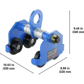 Vevor Laufkatze 1000 kg Tragkraft Rollfahrwerk mit Doppelrädern, einstellbar für I-Trägerflanschbreite 63,5 bis 177,8 mm