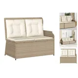 vidaXL Gartenbank Verstellbar mit Kissen Beige Poly Rattan