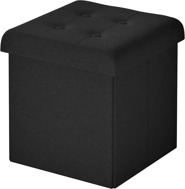 WOLTU Aufbewahrungshocker Faltbar, mit Deckel, Fußhocker Sitzwürfel für Wohnzimmer Schlafzimmer, 30x30x30 cm, Schwarz