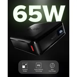 SBS PowerBank 20000mAh, 65W Power Delivery (PD 3.1 PPS), AFC, Powerbank mit LCD-Display, USB-C, tragbares Reiseladegerät, kompaktes Design, Schwarz
