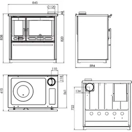 Plamen Küchenofen 850 Glas N weiß 8 kW (rechte Ausführung)