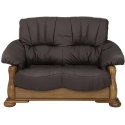 Leder Couch mit Holzgestell in Eiche rustikal P43 Braun