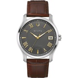 BULOVA Herren Analog Quarz Uhr mit Leder Armband 96B389