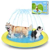 Nobleza Hundepool, D170 cm/67 in Planschbecken für Große & Kleine Hunde, 0.55mm Verdickt Anti-Rutsch Sprinkler Matte Hund Faltbarer Splash Pad für Sommer, Garten, DraußEn, Gelb & Blau