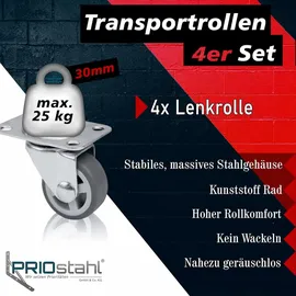 PRIOstahl Lenkrollen 4 Graue Rollen 30mm Möbelrollen