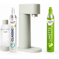 Sparpaket: Mysoda Woody - Wassersprudler aus erneuerbarem Holzkomposit mit 1L BPA-freier Plastikflasche, CO2-Zylinder Classic + CO2-Zylinder Limette (Hellgrün, Pigeon)