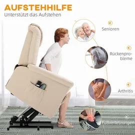 Homcom Fernsehsessel mit Aufstehhilfe, Verstellbarer Massagesessel Kunstleder, Creme