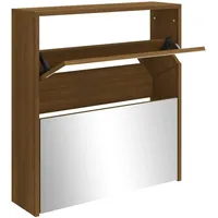 VidaXL Schuhschrank mit Spiegel 2 Fächer Braun Eichen-Optik 63x17x67cm