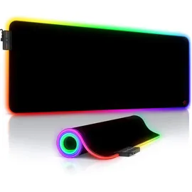CSL Titanwolf - RGB Gaming Mauspad - XXL LED Schreibtischunterlage - 800x300 mm - Multi Color LED - 11 Beleuchtungs-Modi - Abwaschbar - Schwarz