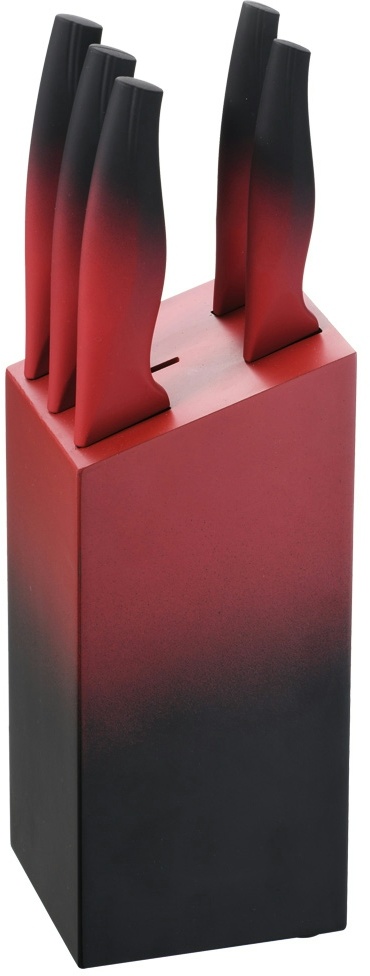 Michelino 6-teiliges Edelstahl Messer-Set mit Messerblock aus Holz Kochmesser Rot