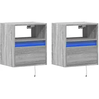 VidaXL Wand-Nachttische mit LED-Leuchten 2 Stk. Grau Sonoma
