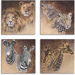 Artland Leinwandbild »Löwen Leoparden Zebra Giraffen«, Wildtiere, (4 St.), 4er Set, verschiedene Größen Artland Farbe Bild(er): braun