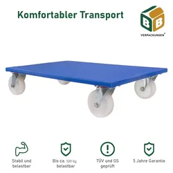 12 x Möbelroller (800 x 500 x 165 mm) 500 kg Traglast 4 Kunststoff-Lenkrollen spurloses Lenkverhalten Möbelhund BB-Verpackungen