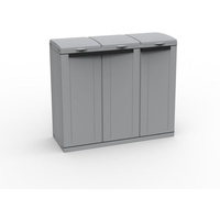 Kreher Mülltonnenbox EcoCab3 - XL Kunststoffschrank mit Müllsackhalter und 3 Klappdeckeln grau