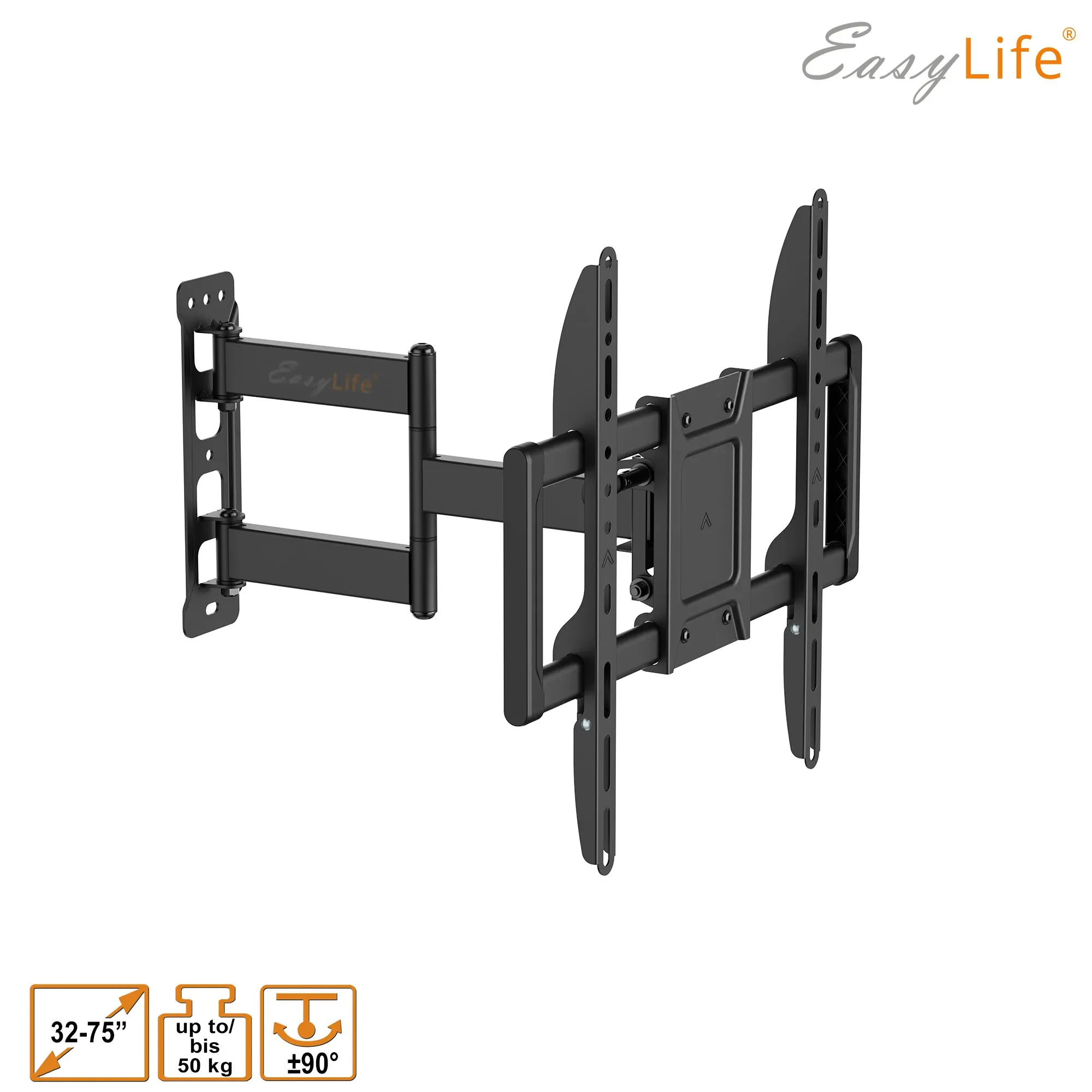 EasyLife TV Wandhalterung ProMount HD75 Compact 32–75 Zoll, Heavy-Duty bis 50 kg belastbar, VESA 400x400, neigbar und schwenkbar, TV Halterung für mittlere & große Fernseher