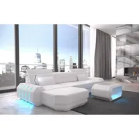 Sofa Dreams Ecksofa Sofa Ledersofa Roma L Form Leder Sofa Ledercouch, Couch, mit LED, wahlweise mit Bettfunktion als Schlafsofa, Designersofa weiß