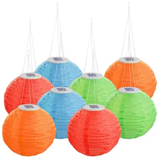 Lunartec 8er-Set Solar-LED-Lampions, Dämmerungssensor, IP44, Ø 30 cm, bunt