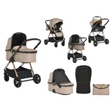 Cangaroo Kombikinderwagen 3 in 1 Empire Babyschale, Babywanne, Sportsitz, Tasche beige