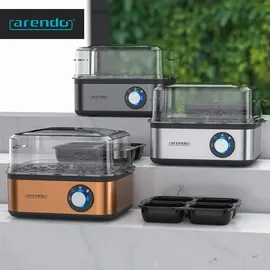 Arendo Eierkocher 8-fach, 500 W, Edelstahl, Härtegrad einstellbar, für 8 Eier, grau